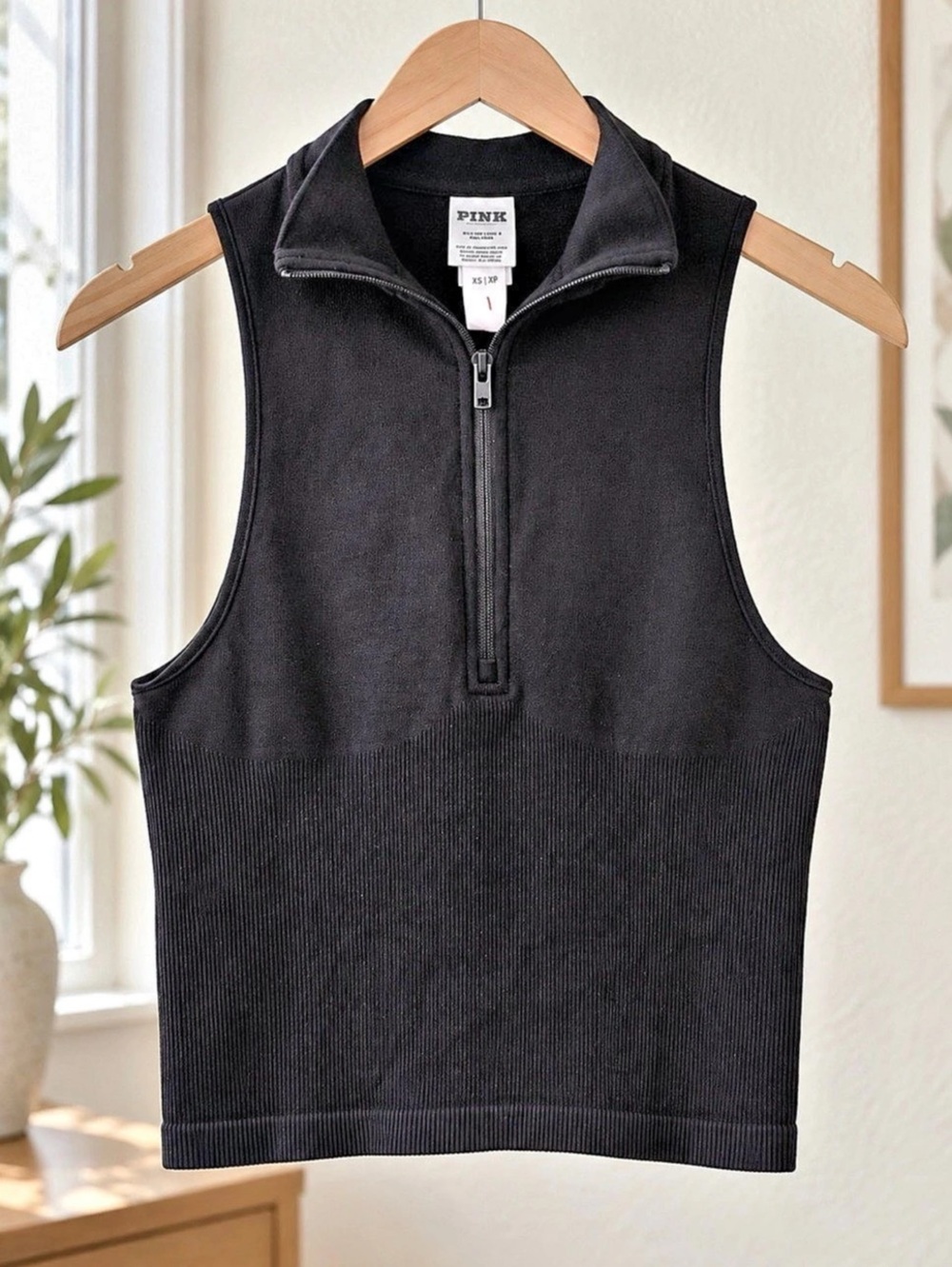 PINK Black Half-Zip Vest Size XS NWT